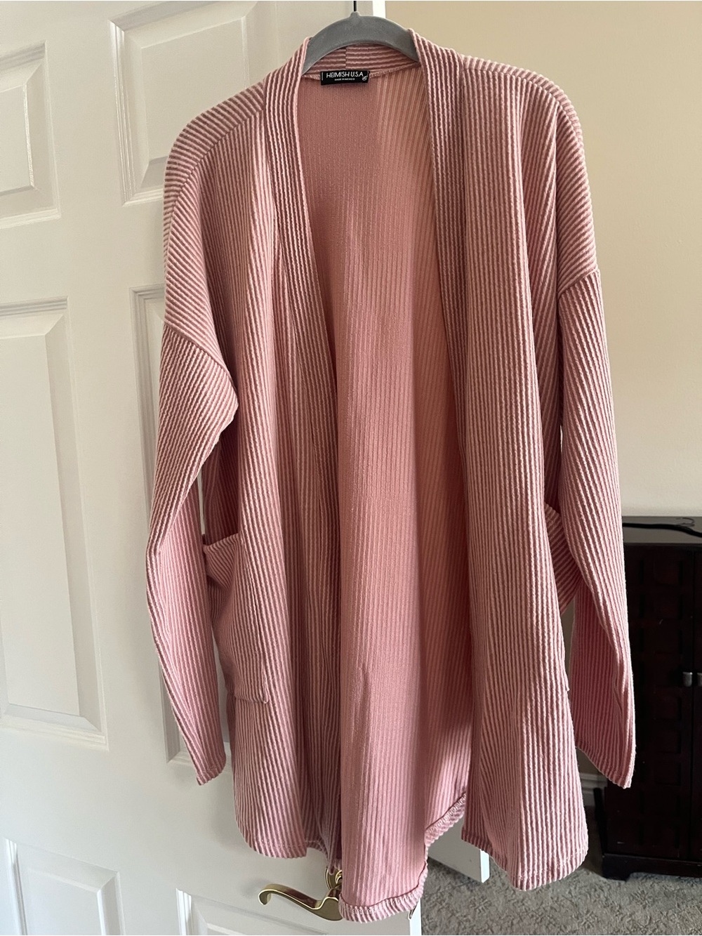 Heimish USA Open-Front Ribbed Pink Cardigan Sweater